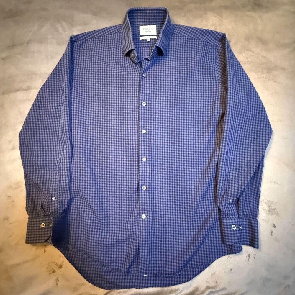 Ledbury Blue button up shirt Size L 16 1/2 - 0248
